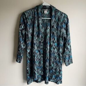 Chicos Travelers Blue Green Open Knit Cardigan Topper blouse 0